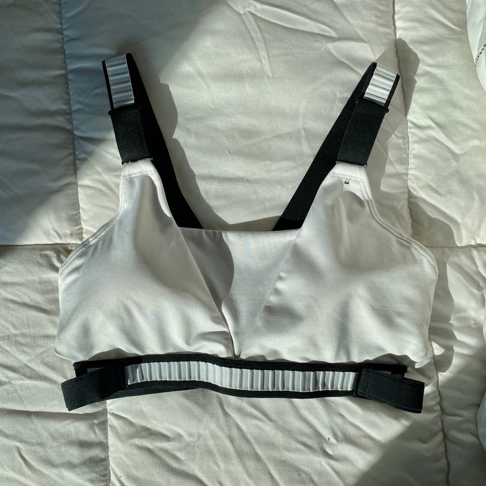 Nike White and Black Medium Support Sports Bra